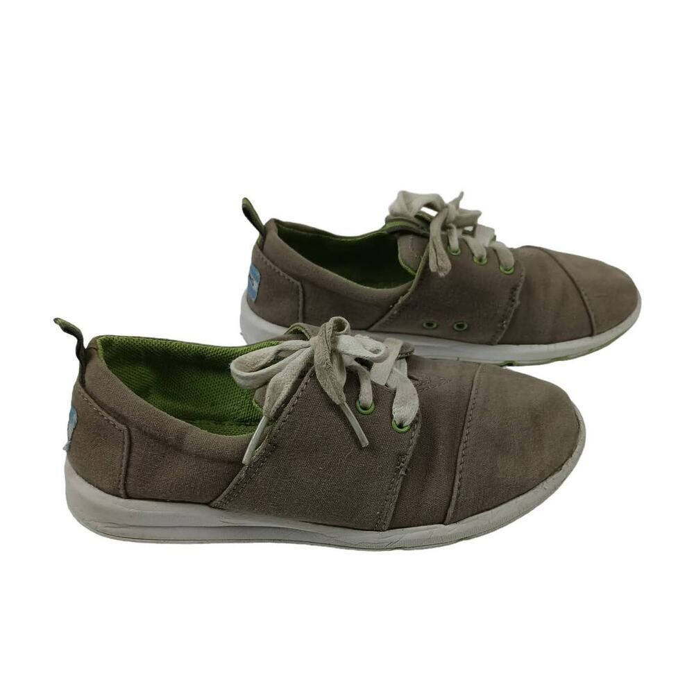 TOMS Del Rey Boys Gray Green Lace‎ Up Canvas Sneakers Lightweight Comfy Size 3